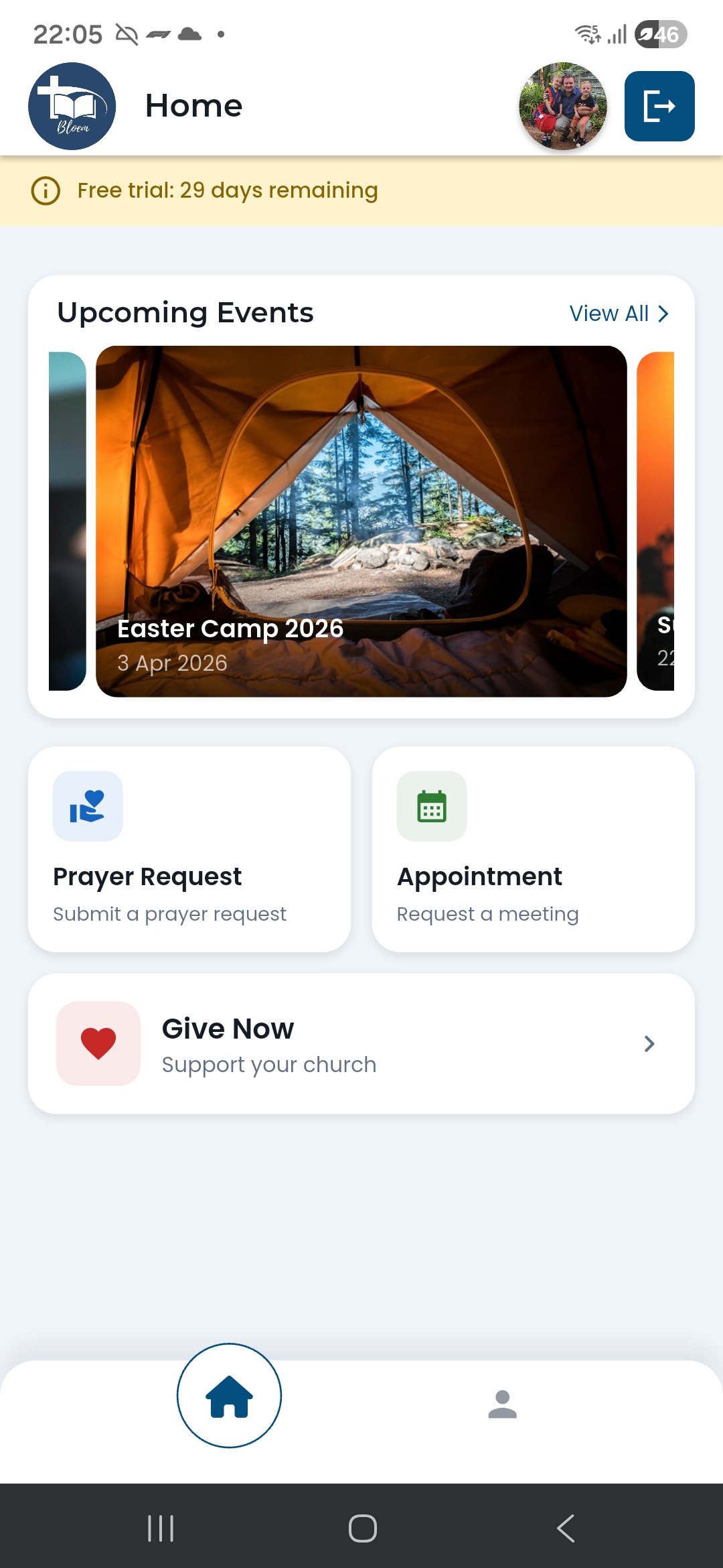 BizTrack Church Home Screen